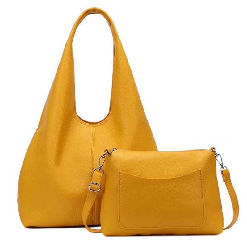 ITALYSHOP24 Schultertasche DAMEN XXL SHOPPER Set HOBO Cross Over Body Bag Umhängetasche Beutel (Spar-Set: Henkel Tasche mit CrossOver, Workbag Schule Tote Weekender, 2-tlg., mit Henkel & Schultergurt), Schmucktasche Smartphone Freizeit Abend Urlaub Leder Optik leicht von ITALYSHOP24