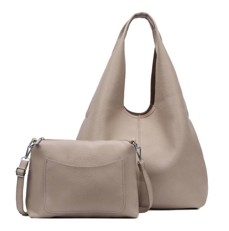 ITALYSHOP24 Schultertasche DAMEN XXL SHOPPER Set HOBO Cross Over Body Bag Umhängetasche Beutel (Spar-Set: Henkel Tasche mit CrossOver, Workbag Schule Tote Weekender, 2-tlg), Schmucktasche Smartphone Freizeit Abend Urlaub Leder Optik leicht von ITALYSHOP24