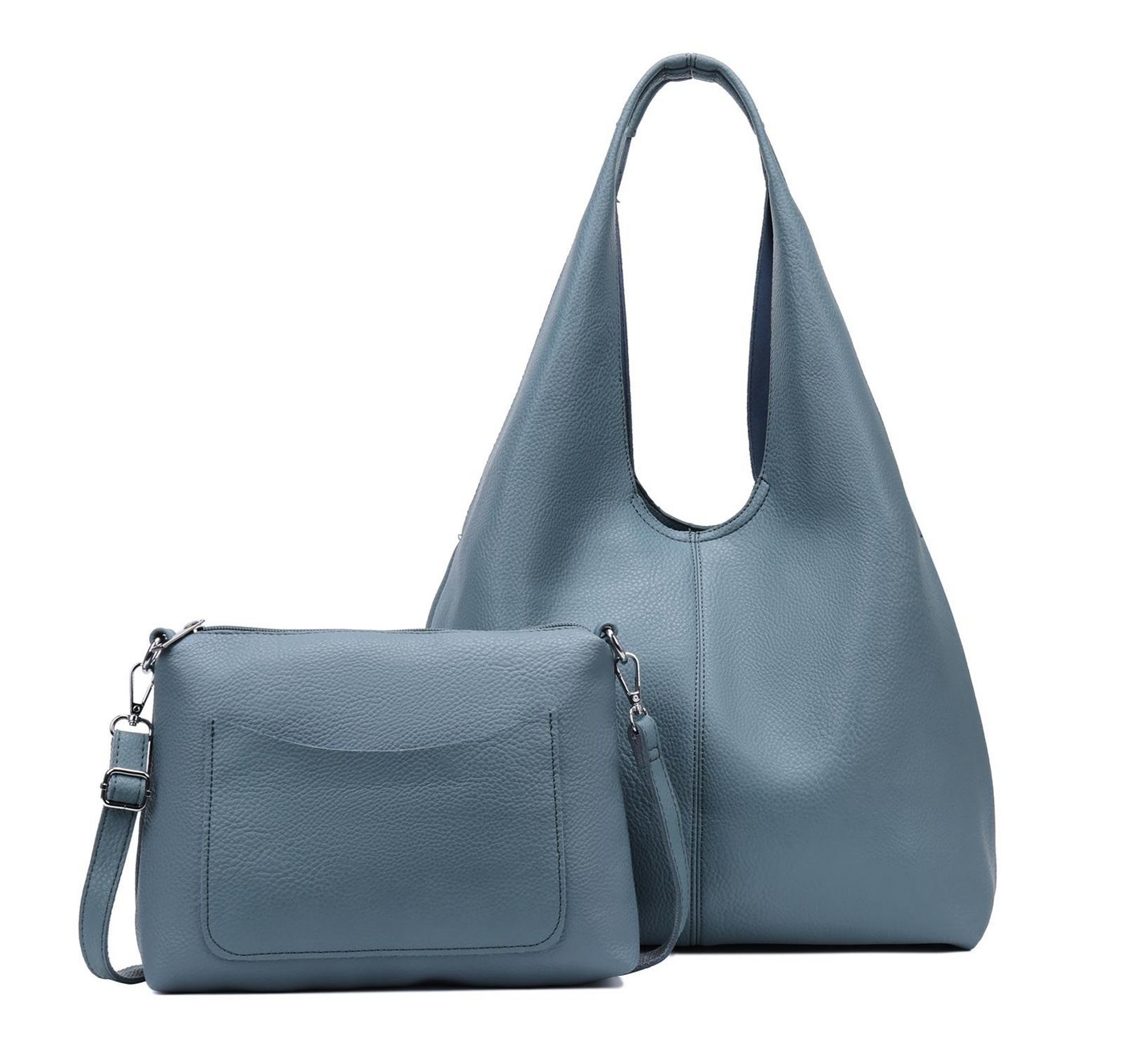 ITALYSHOP24 Schultertasche DAMEN XXL SHOPPER Set HOBO Cross Over Body Bag Umhängetasche Beutel (Spar-Set: Henkel Tasche mit CrossOver, Workbag Schule Tote Weekender, 2-tlg), Schmucktasche Smartphone Freizeit Abend Urlaub Leder Optik leicht von ITALYSHOP24