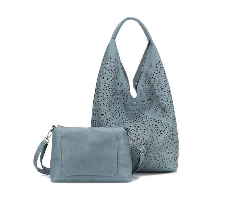 ITALYSHOP24 Schultertasche DAMEN XXL SHOPPER Set HOBO Cross Over Body Bag Umhängetasche Beutel (Spar-Set: Henkel Tasche mit CrossOver, Workbag Schule Tote Weekender, 2-tlg), Schmucktasche Smartphone Freizeit Abend Urlaub Leder Optik leicht von ITALYSHOP24