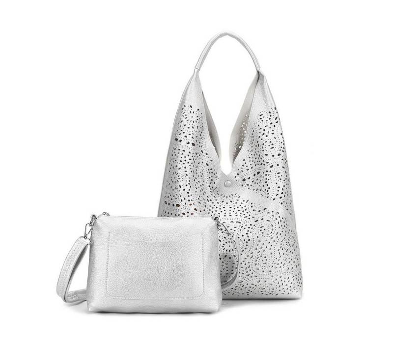 ITALYSHOP24 Schultertasche DAMEN XXL SHOPPER Set HOBO Cross Over Body Bag Umhängetasche Beutel (Spar-Set: Henkel Tasche mit CrossOver, Workbag Schule Tote Weekender, 2-tlg., mit Henkel & Schultergurt), Schmucktasche Smartphone Freizeit Abend Urlaub Leder Optik leicht von ITALYSHOP24