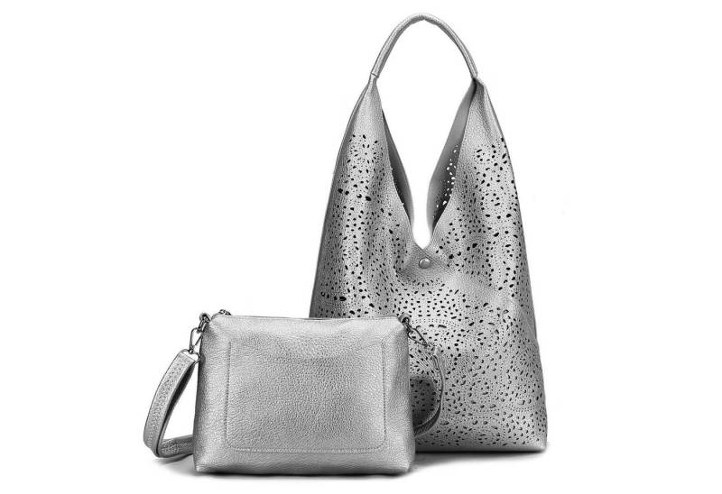 ITALYSHOP24 Schultertasche DAMEN XXL SHOPPER Set HOBO Cross Over Body Bag Umhängetasche Beutel (Spar-Set: Henkel Tasche mit CrossOver, Workbag Schule Tote Weekender, 2-tlg., mit Henkel & Schultergurt), Schmucktasche Smartphone Freizeit Abend Urlaub Leder Optik leicht von ITALYSHOP24