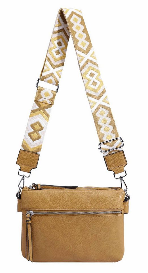 ITALYSHOP24 Schultertasche Damen Bodybag Umhängetasche Messenger Crossbody Brusttasche Crossover (Spar-Set Clutch, Tasche mit einem breitem Muster Stoffgurt/Umhängeband, Leder Optik), Handtasche Shopper Freizeit Damentasche Reise Leder Optik Brieftasche von ITALYSHOP24