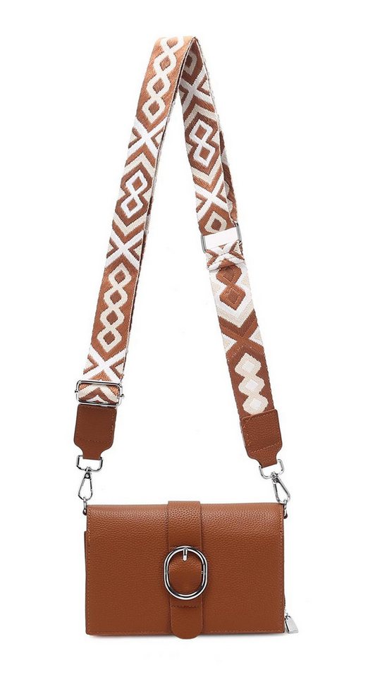 ITALYSHOP24 Schultertasche Damen CROSS OVER BODY Brusttasche Umhängetasche Clutch mit Geldbörse (kleine Gürtel-Tasche, 3 getrennte Fächer, breites Gurt, Kartenetui), Bodybag Geldtasche Muster Taschengurt, Handyfach, Leder Optik, leicht von ITALYSHOP24