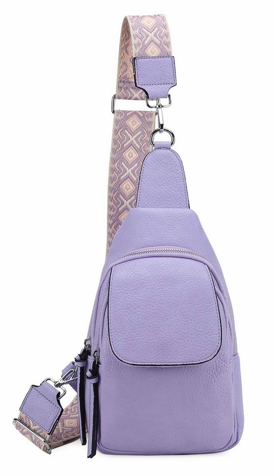 ITALYSHOP24 Schultertasche Damen CrossOver Body bag Sling Brusttasche Umhängetasche Leder Optik (Spar-Set Crossover mit Brustgurt), Rucksack, langes Riemen, leicht, viele Fächer, RV-Fach Rückseite von ITALYSHOP24