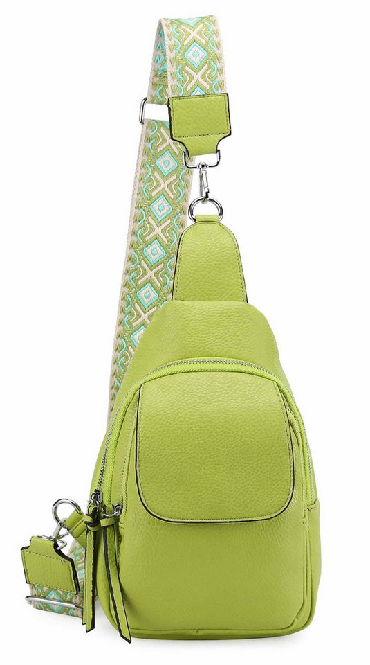 ITALYSHOP24 Schultertasche Damen CrossOver Body bag Sling Brusttasche Umhängetasche Leder Optik (Spar-Set Crossover mit Brustgurt), Rucksack, langes Riemen, leicht, viele Fächer, RV-Fach Rückseite von ITALYSHOP24