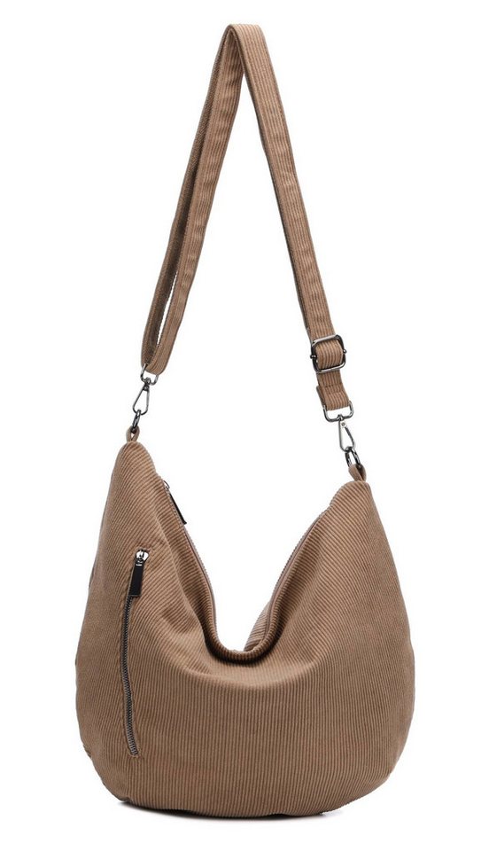 ITALYSHOP24 Schultertasche Damen Halbmond Tasche aus Cord CrossOver Body Bag Umhängetasche, Runde Cordtasche Asymmetrisches MOON Brust Slingtasche Wildlederoptik von ITALYSHOP24