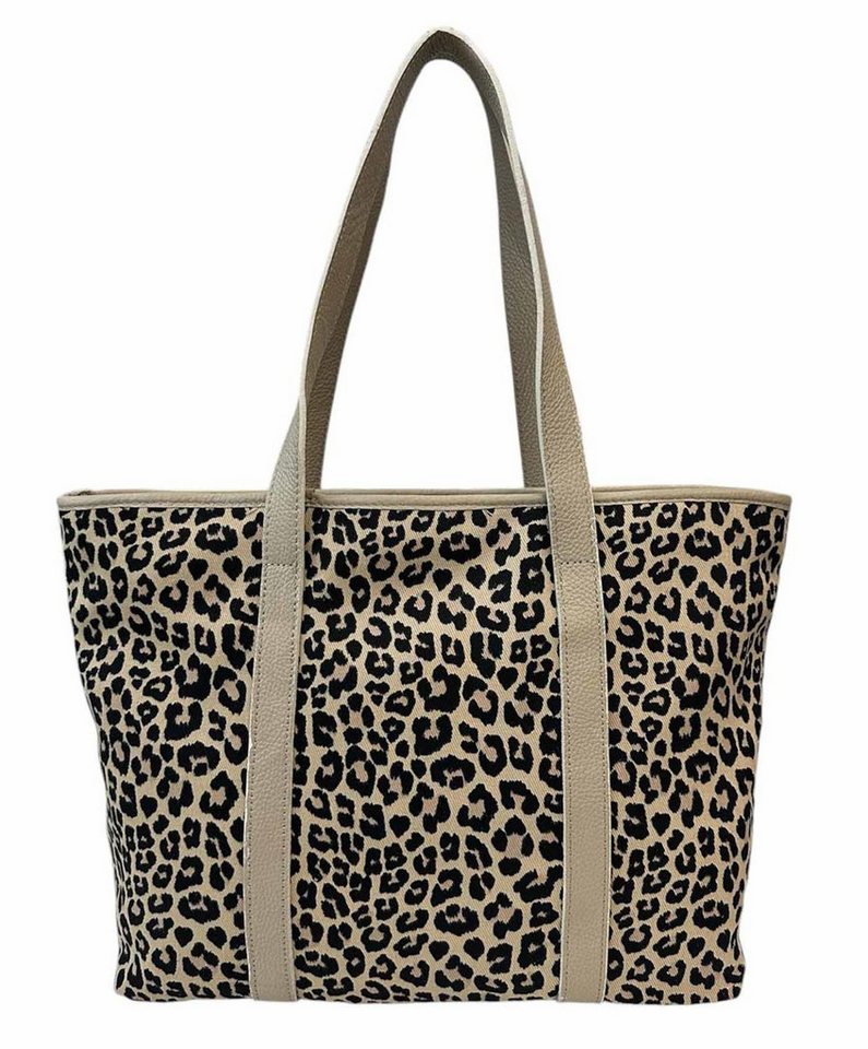 ITALYSHOP24 Schultertasche Damen Leo Tasche Shopper Ledertasche Tote Bag Leopard Print Handtasche, Leo Muster Reisetasche Henkeltasche Beuteltasche Weekender Canvas Bag von ITALYSHOP24