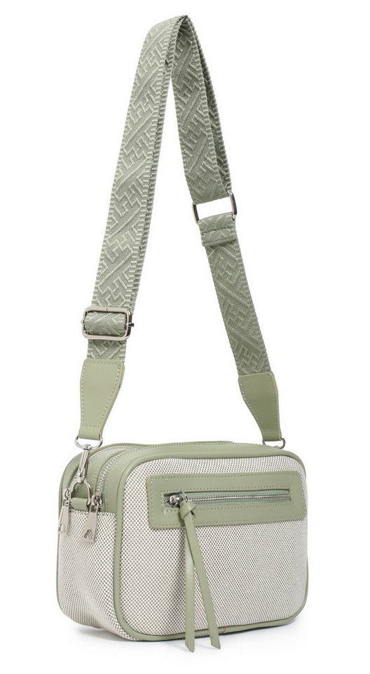 ITALYSHOP24 Schultertasche Damen Tasche Crossbody Canvas Umhängetasche Brusttasche Leder Optik (Spar-Set Clutch-Tasche mit einem breitem Muster Stoffgurt/Umhängeband, Leder Optik), viele Fächer, Crossover Freizeit Damentasche Camera Bag Kosmetiktasche von ITALYSHOP24