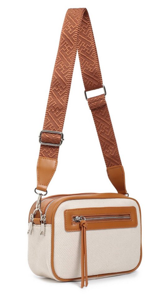 ITALYSHOP24 Schultertasche Damen Tasche Crossbody Canvas Umhängetasche Brusttasche Leder Optik (Spar-Set Clutch-Tasche mit einem breitem Muster Stoffgurt/Umhängeband, Leder Optik), viele Fächer, Crossover Freizeit Damentasche Camera Bag Kosmetiktasche von ITALYSHOP24