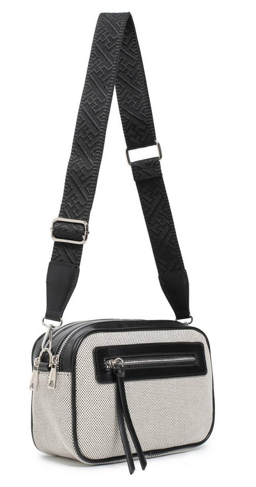 ITALYSHOP24 Schultertasche Damen Tasche Crossbody Canvas Umhängetasche Brusttasche Leder Optik (Spar-Set Clutch-Tasche mit einem breitem Muster Stoffgurt/Umhängeband, Leder Optik), viele Fächer, Crossover Freizeit Damentasche Camera Bag Kosmetiktasche von ITALYSHOP24