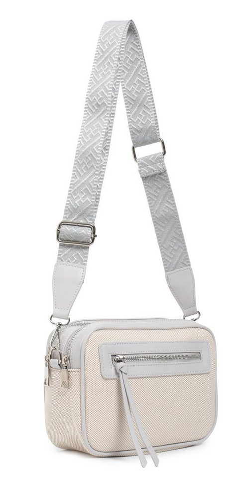 ITALYSHOP24 Schultertasche Damen Tasche Crossbody Canvas Umhängetasche Brusttasche Leder Optik (Spar-Set Clutch-Tasche mit einem breitem Muster Stoffgurt/Umhängeband, Leder Optik), viele Fächer, Crossover Freizeit Damentasche Camera Bag Kosmetiktasche von ITALYSHOP24