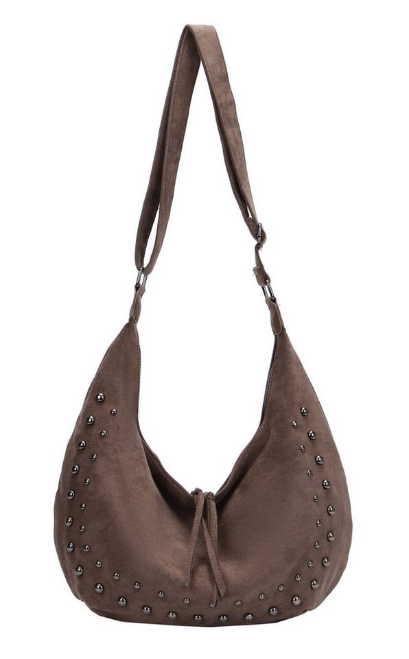 ITALYSHOP24 Schultertasche Damen Tasche MOON Halbmond Cross Over Body Bag Umhängetasche Suedette, Tragekomfort Hüft Brust Bauch Gürtel Rücken Slingtasche Wildlederoptik von ITALYSHOP24