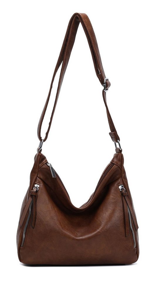 ITALYSHOP24 Schultertasche Damen Tasche Shopper Crossbody Handtasche Umhängetasche Beuteltasche, CrossOver Damentasche Hobo Bag Henkeltasche Reisetasche Leder Optik von ITALYSHOP24