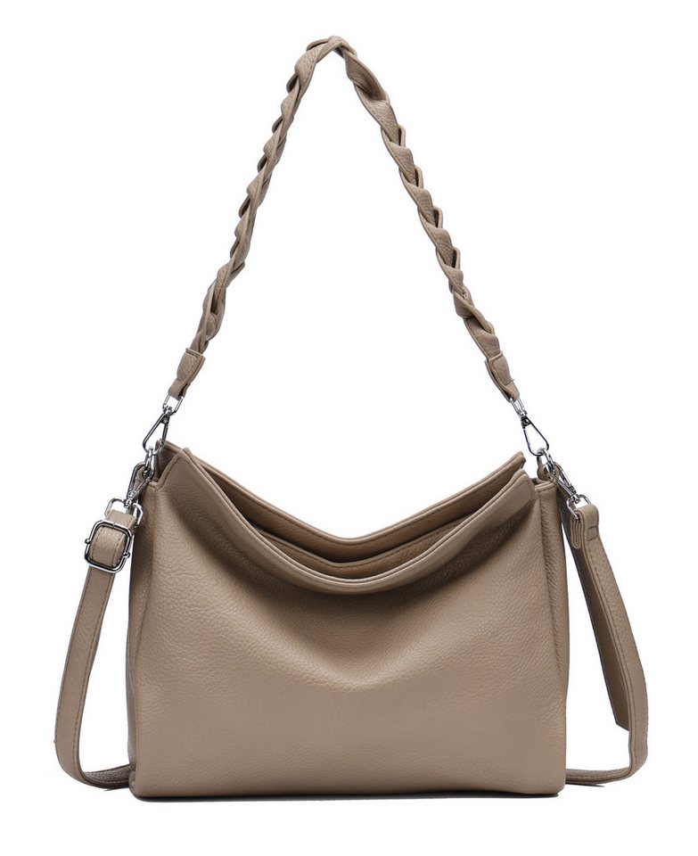 ITALYSHOP24 Schultertasche Damen Tasche Shopper FLECHTOPTIK Hobo Bag Umhängetasche Crossover (Spar-Set: Tasche mit 2 Gürtel), Reisetasche Crossbag Beuteltasche Henkeltasche Urlaub LEDER OPTIK von ITALYSHOP24