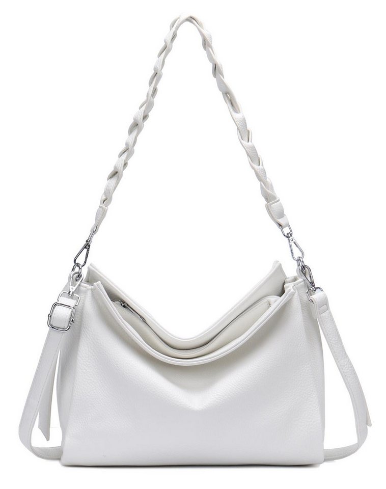 ITALYSHOP24 Schultertasche Damen Tasche Shopper FLECHTOPTIK Hobo Bag Umhängetasche Crossover (Spar-Set: Tasche mit 2 Gürtel, mit Schultergurt), Reisetasche Crossbag Beuteltasche Henkeltasche Urlaub LEDER OPTIK von ITALYSHOP24