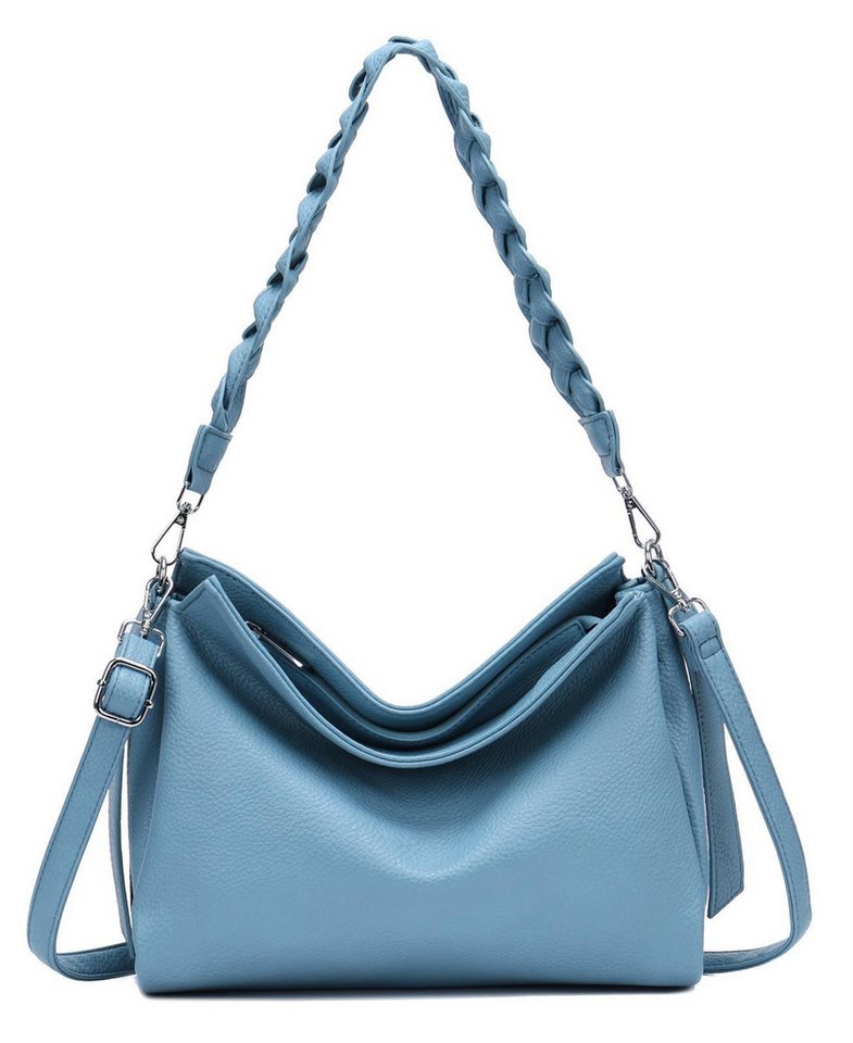 ITALYSHOP24 Schultertasche Damen Tasche Shopper FLECHTOPTIK Hobo Bag Umhängetasche Crossover (Spar-Set: Tasche mit 2 Gürtel, mit Schultergurt), Reisetasche Crossbag Beuteltasche Henkeltasche Urlaub LEDER OPTIK von ITALYSHOP24