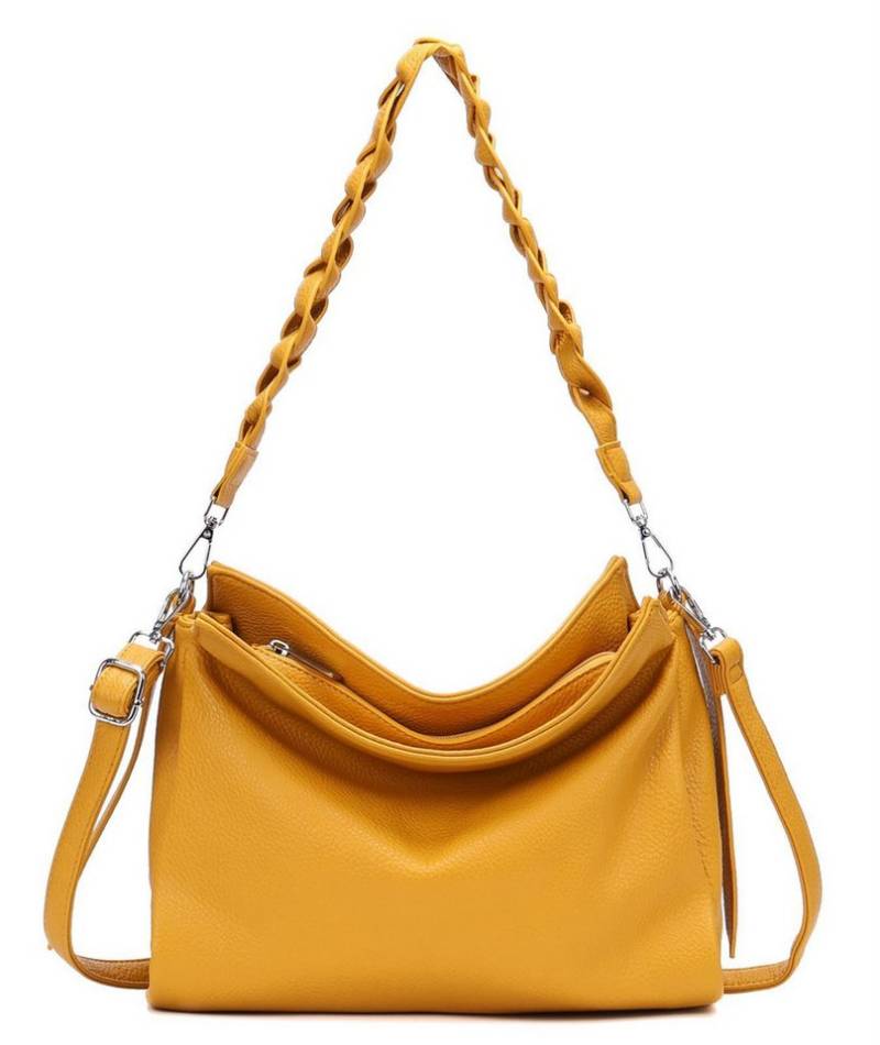 ITALYSHOP24 Schultertasche Damen Tasche Shopper FLECHTOPTIK Hobo Bag Umhängetasche Crossover (Spar-Set: Tasche mit 2 Gürtel, mit Schultergurt), Reisetasche Crossbag Beuteltasche Henkeltasche Urlaub LEDER OPTIK von ITALYSHOP24