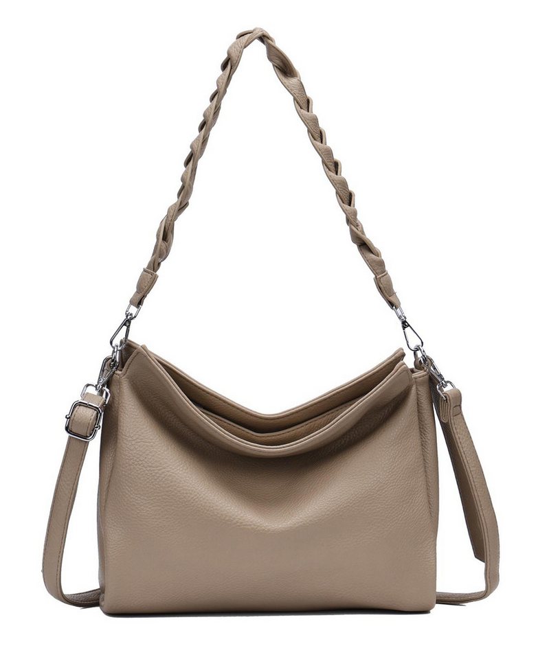 ITALYSHOP24 Schultertasche Damen Tasche Shopper FLECHTOPTIK Hobo Bag Umhängetasche Crossover (Spar-Set: Tasche mit 2 Gürtel, mit Schultergurt), Reisetasche Crossbag Beuteltasche Henkeltasche Urlaub LEDER OPTIK von ITALYSHOP24