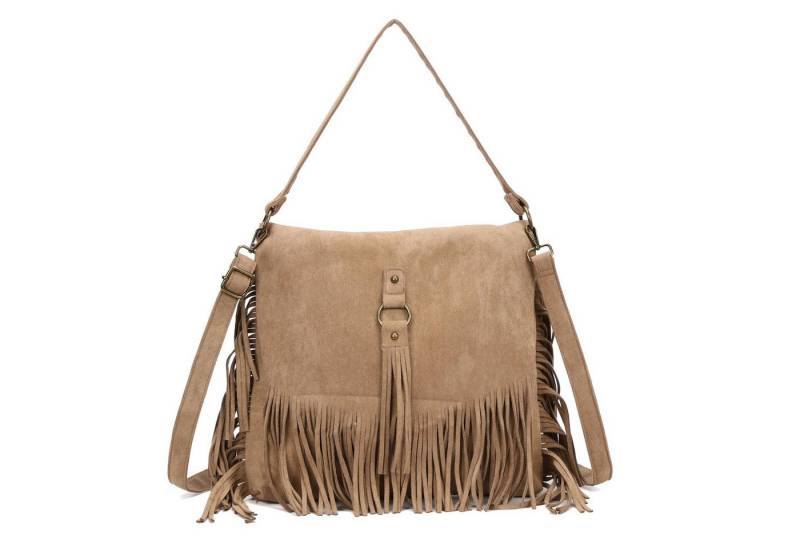 ITALYSHOP24 Schultertasche Damen Tasche Shopper Fransentasche Umhängetasche Boho Crossbody Reise, Fransen Messenger Wildleder Hobo City Bag Beuteltasche Henkeltasche von ITALYSHOP24