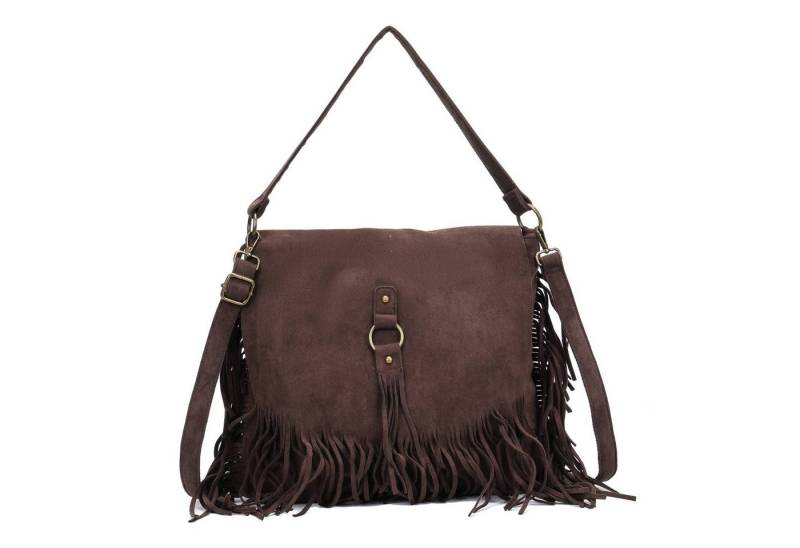 ITALYSHOP24 Schultertasche Damen Tasche Shopper Fransentasche Umhängetasche Boho Crossbody Reise, Fransen Messenger Wildleder Hobo City Bag Beuteltasche Henkeltasche von ITALYSHOP24