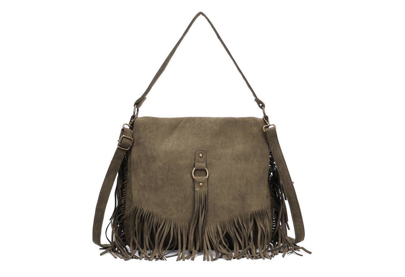 ITALYSHOP24 Schultertasche Damen Tasche Shopper Fransentasche Umhängetasche Boho Crossbody Reise, Fransen Messenger Wildleder Hobo City Bag Beuteltasche Henkeltasche von ITALYSHOP24