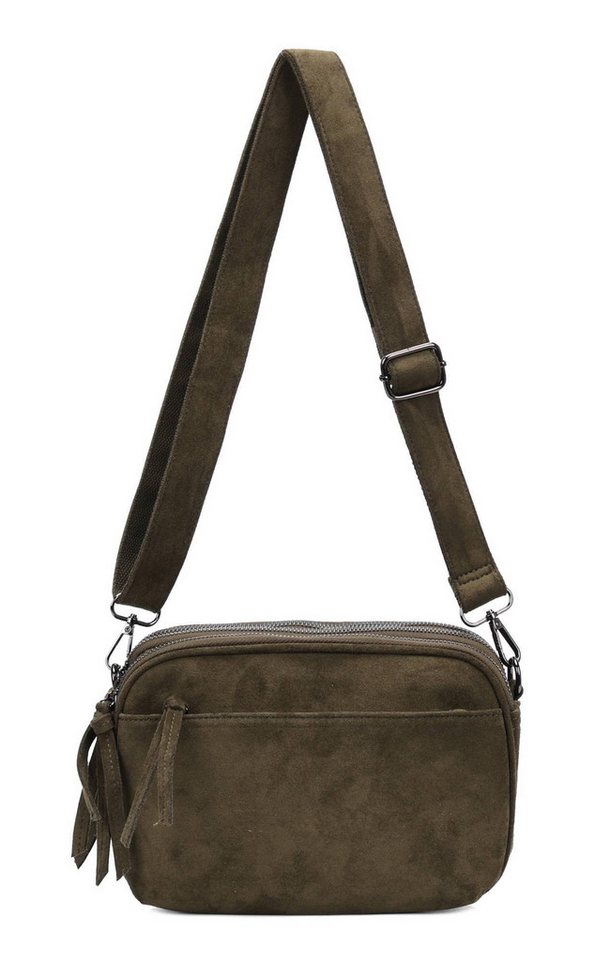 ITALYSHOP24 Schultertasche Damen Tasche Umhängetasche Brusttasche Samt CrossOver Crossbody Reise (Spar-Set Clutch-Tasche mit 3 Fächern, einem breitem Stoffgurt/Umhängeband, Wildleder Optik), Stoff Tasche LEO Body Bag Vintage Velours Abendtasche Henkeltasche von ITALYSHOP24
