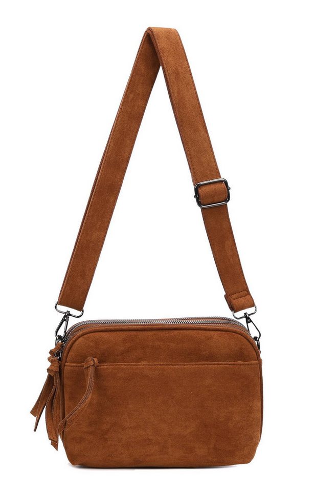 ITALYSHOP24 Schultertasche Damen Tasche Umhängetasche Brusttasche Samt CrossOver Crossbody Reise (Spar-Set Clutch-Tasche mit 3 Fächern, einem breitem Stoffgurt/Umhängeband, Wildleder Optik), Stoff Tasche LEO Body Bag Vintage Velours Abendtasche Henkeltasche von ITALYSHOP24