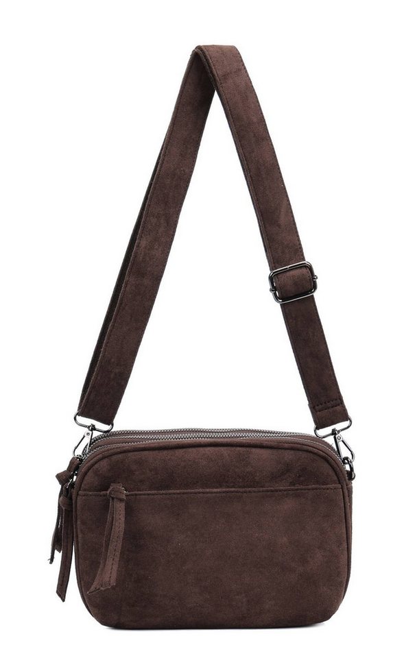 ITALYSHOP24 Schultertasche Damen Tasche Umhängetasche Brusttasche Veganes Wildleder CrossOver (Spar-Set Clutch-Tasche mit 3 Fächern, einem breitem Stoffgurt/Umhängeband, Wildleder Optik), Stoff Tasche LEO Body Bag Vintage Velours Abendtasche Henkeltasche von ITALYSHOP24