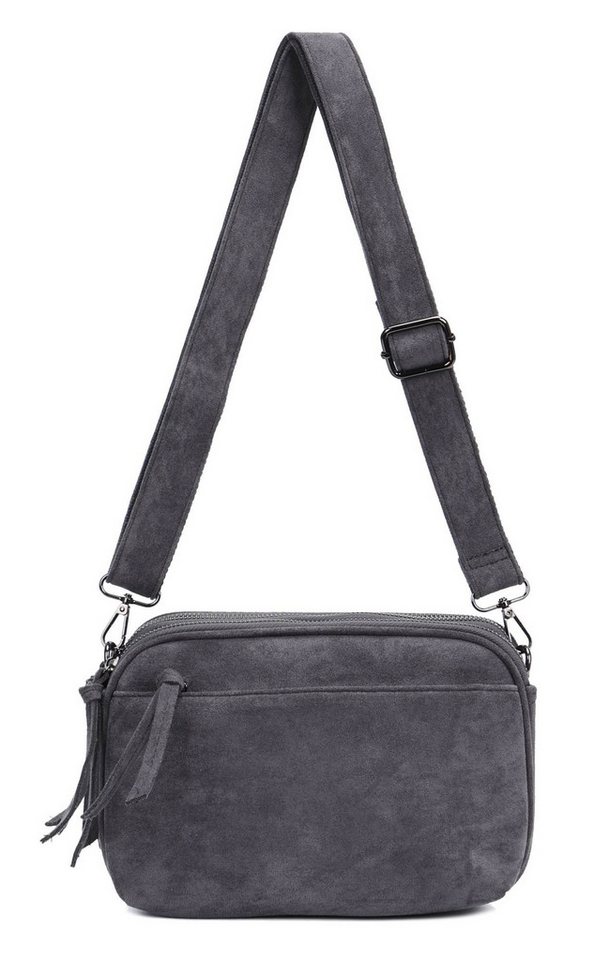 ITALYSHOP24 Schultertasche Damen Tasche Umhängetasche Brusttasche Veganes Wildleder CrossOver (Spar-Set Clutch-Tasche mit 3 Fächern, einem breitem Stoffgurt/Umhängeband, Wildleder Optik), Stoff Tasche LEO Body Bag Vintage Velours Abendtasche Henkeltasche von ITALYSHOP24