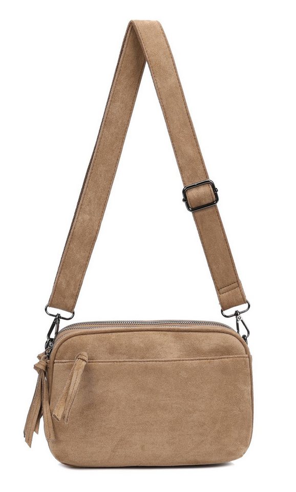 ITALYSHOP24 Schultertasche Damen Tasche Umhängetasche Brusttasche Veganes Wildleder CrossOver (Spar-Set Clutch-Tasche mit 3 Fächern, einem breitem Stoffgurt/Umhängeband, Wildleder Optik), Stoff Tasche LEO Body Bag Vintage Velours Abendtasche Henkeltasche von ITALYSHOP24