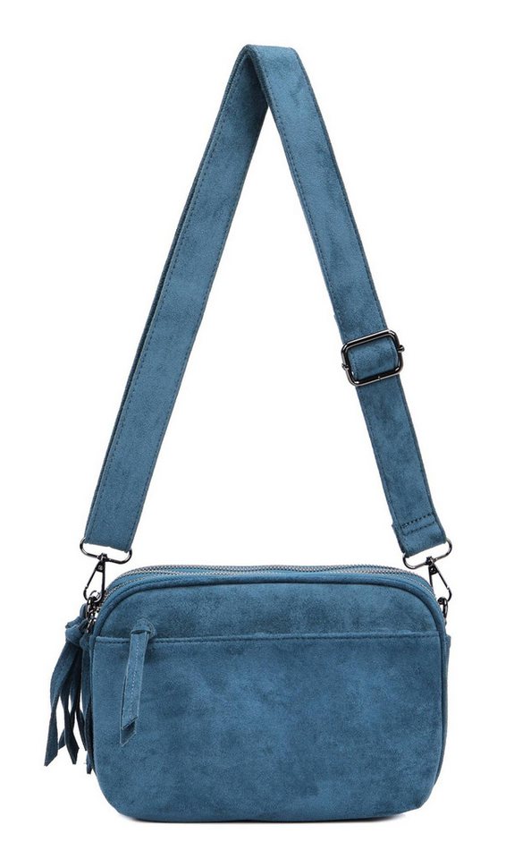 ITALYSHOP24 Schultertasche Damen Tasche Umhängetasche Brusttasche Veganes Wildleder CrossOver (Spar-Set Clutch-Tasche mit 3 Fächern, einem breitem Stoffgurt/Umhängeband, Wildleder Optik), Stoff Tasche LEO Body Bag Vintage Velours Abendtasche Henkeltasche von ITALYSHOP24