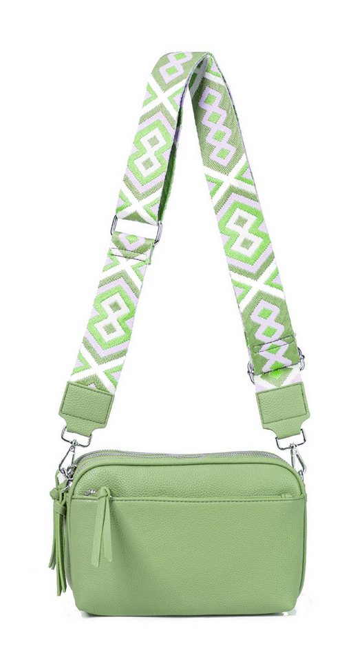 ITALYSHOP24 Schultertasche Damen Umhängetasche Brusttasche Cross Over Body Bag Handy Clutch (Spar-Set Clutch-Tasche mit einem breitem Muster Stoffgurt/Umhängeband, Leder Optik), viele Fächer, Freizeit Damentasche Reise Leder Optik Kosmetiktasche von ITALYSHOP24