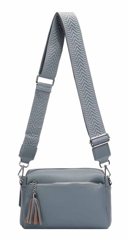 ITALYSHOP24 Schultertasche Damen Umhängetasche Brusttasche Cross Over Body Bag Handy Clutch (Spar-Set Clutch-Tasche mit einem breitem Muster Stoffgurt/Umhängeband, Leder Optik), viele Fächer, Freizeit Damentasche Reise Leder Optik Kosmetiktasche von ITALYSHOP24