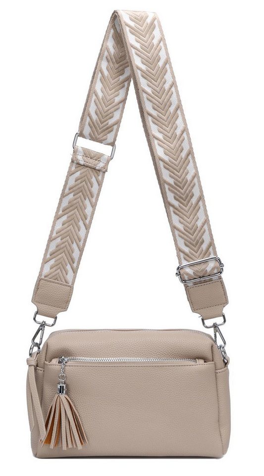 ITALYSHOP24 Schultertasche Damen Umhängetasche Brusttasche Cross Over Body Bag Handy Clutch (Spar-Set Clutch-Tasche mit einem breitem Muster Stoffgurt/Umhängeband, Leder Optik), viele Fächer, Freizeit Damentasche Reise Leder Optik Kosmetiktasche von ITALYSHOP24