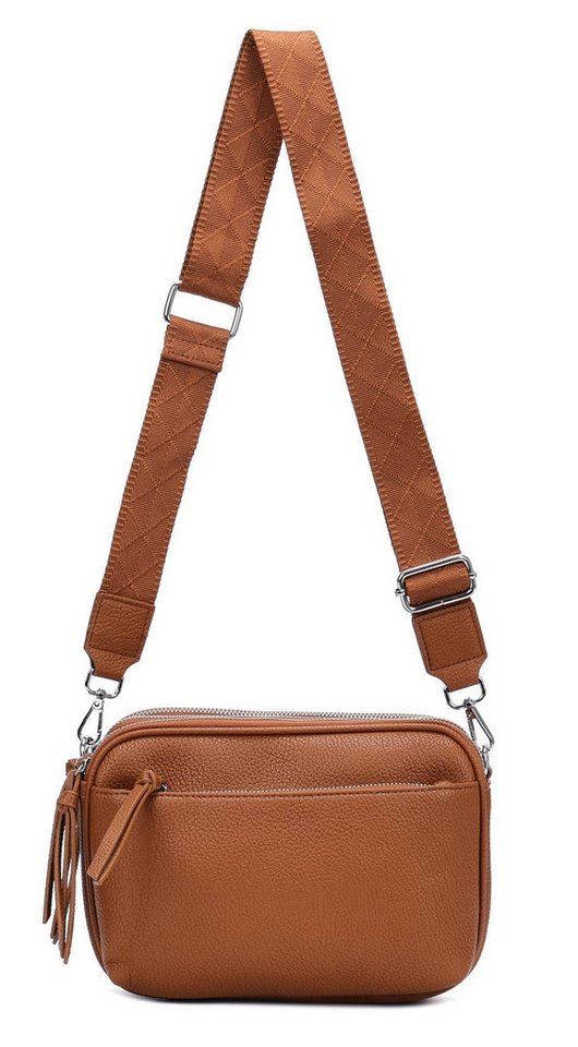 ITALYSHOP24 Schultertasche Damen Umhängetasche Brusttasche Cross Over Body Bag Handy Clutch (Spar-Set Clutch-Tasche mit einem breitem Muster Stoffgurt/Umhängeband, Leder Optik), viele Fächer, Freizeit Damentasche Reise Leder Optik Kosmetiktasche von ITALYSHOP24