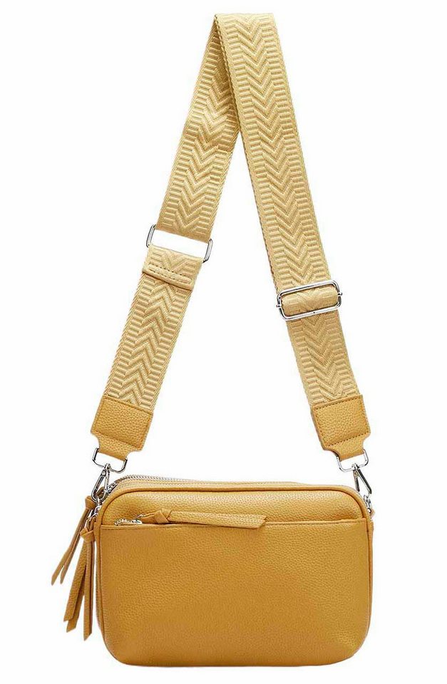 ITALYSHOP24 Schultertasche Damen Umhängetasche Brusttasche Cross Over Body Bag Handy Clutch (Spar-Set Clutch-Tasche mit einem breitem Muster Stoffgurt/Umhängeband, Leder Optik), viele Fächer, Freizeit Damentasche Reise Leder Optik Kosmetiktasche von ITALYSHOP24