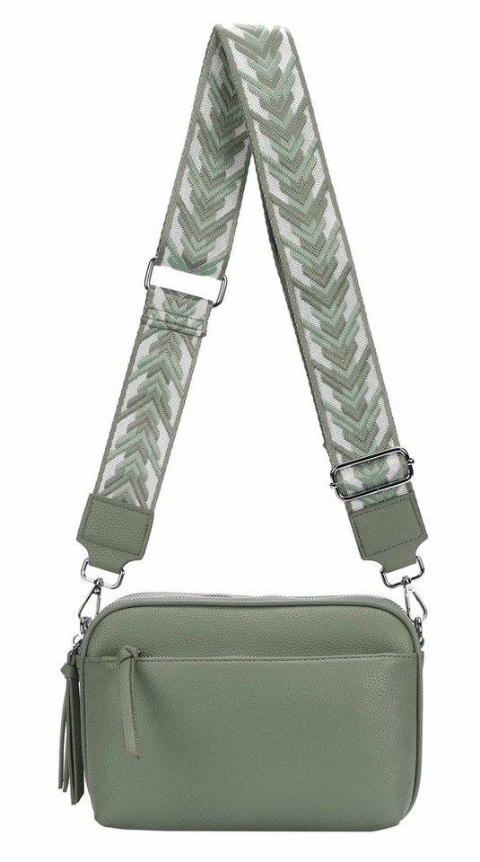 ITALYSHOP24 Schultertasche Damen Umhängetasche Brusttasche Cross Over Body Bag Handy Clutch (Spar-Set Clutch-Tasche mit einem breitem Muster Stoffgurt/Umhängeband, Leder Optik), viele Fächer, Freizeit Damentasche Reise Leder Optik Kosmetiktasche von ITALYSHOP24