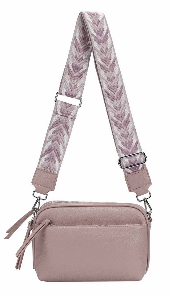 ITALYSHOP24 Schultertasche Damen Umhängetasche Brusttasche Cross Over Body Bag Handy Clutch (Spar-Set Clutch-Tasche mit einem breitem Muster Stoffgurt/Umhängeband, Leder Optik), viele Fächer, Freizeit Damentasche Reise Leder Optik Kosmetiktasche von ITALYSHOP24