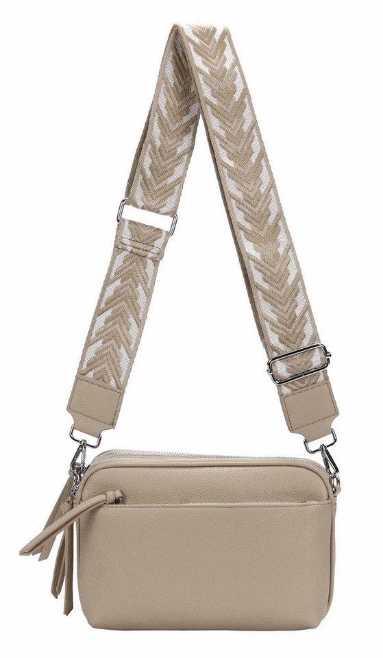 ITALYSHOP24 Schultertasche Damen Umhängetasche Brusttasche Cross Over Body Bag Handy Clutch (Spar-Set Clutch-Tasche mit einem breitem Muster Stoffgurt/Umhängeband, Leder Optik), viele Fächer, Freizeit Damentasche Reise Leder Optik Kosmetiktasche von ITALYSHOP24