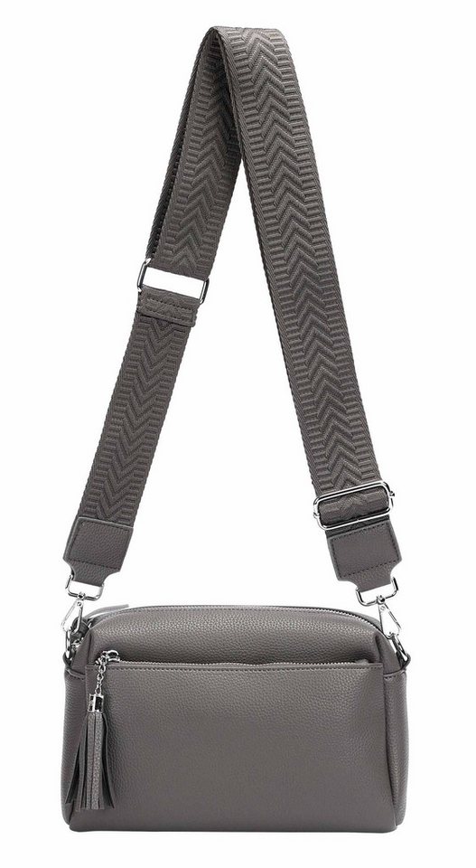 ITALYSHOP24 Schultertasche Damen Umhängetasche Brusttasche Cross Over Body Bag Handy Clutch (Spar-Set Clutch-Tasche mit einem breitem Muster Stoffgurt/Umhängeband, Leder Optik), viele Fächer, Freizeit Damentasche Reise Leder Optik Kosmetiktasche von ITALYSHOP24