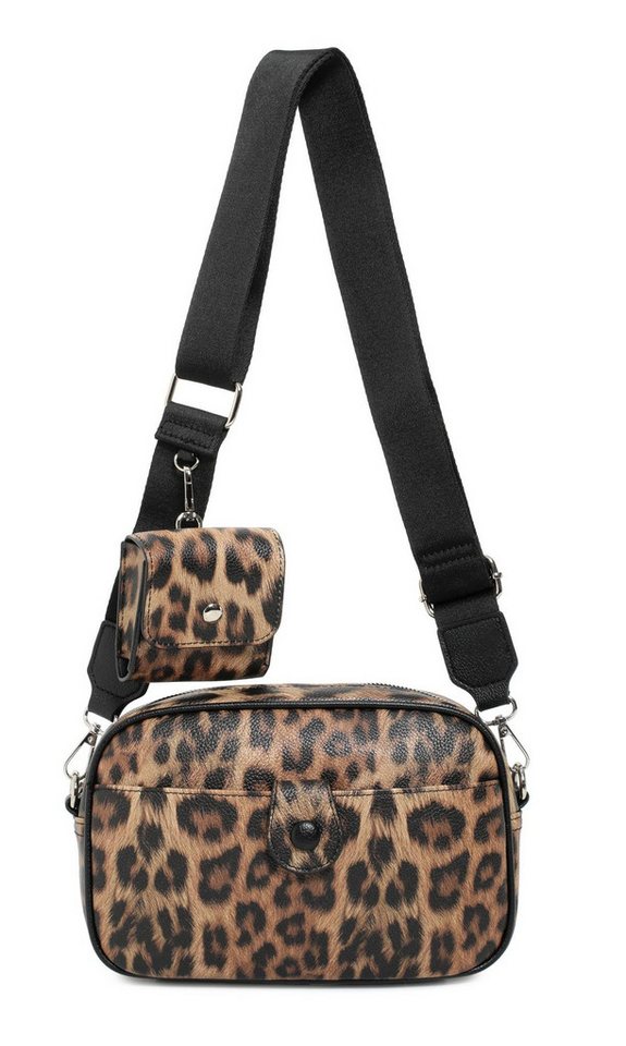 ITALYSHOP24 Schultertasche Damen Umhängetasche Brusttasche Cross Over Body Bag Handy Clutch (Spar-Set Clutch-Tasche mit einem breitem Muster Stoffgurt/Umhängeband, Leder Optik), viele Fächer, Freizeit Damentasche Reise Leder Optik Kosmetiktasche von ITALYSHOP24