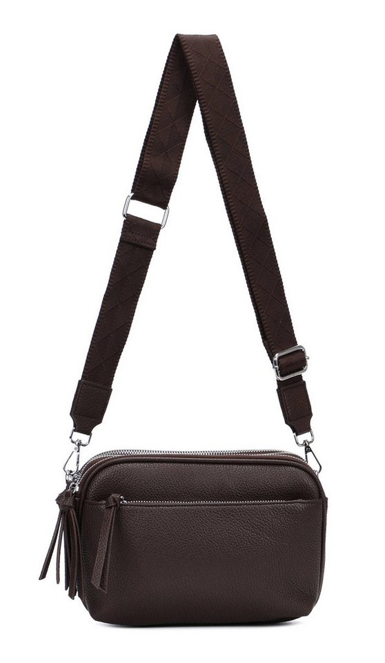 ITALYSHOP24 Schultertasche Damen Umhängetasche Brusttasche Cross Over Body Bag Handy Clutch (Spar-Set Clutch-Tasche mit einem breitem Muster Stoffgurt/Umhängeband), viele Fächer, Freizeit Damentasche Reise Leder Optik Kosmetiktasche von ITALYSHOP24