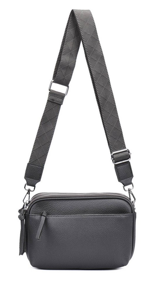 ITALYSHOP24 Schultertasche Damen Umhängetasche Brusttasche Cross Over Body Bag Handy Clutch (Spar-Set Clutch-Tasche mit einem breitem Muster Stoffgurt/Umhängeband), viele Fächer, Freizeit Damentasche Reise Leder Optik Kosmetiktasche von ITALYSHOP24