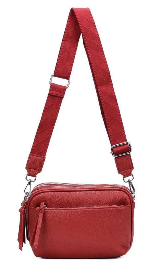 ITALYSHOP24 Schultertasche Damen Umhängetasche Brusttasche Cross Over Body Bag Handy Clutch (Spar-Set Clutch-Tasche mit einem breitem Muster Stoffgurt/Umhängeband), viele Fächer, Freizeit Damentasche Reise Leder Optik Kosmetiktasche von ITALYSHOP24