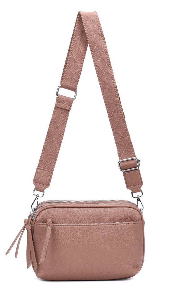 ITALYSHOP24 Schultertasche Damen Umhängetasche Brusttasche Cross Over Body Bag Handy Clutch (Spar-Set Clutch-Tasche mit einem breitem Muster Stoffgurt/Umhängeband), viele Fächer, Freizeit Damentasche Reise Leder Optik Kosmetiktasche von ITALYSHOP24