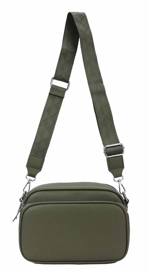 ITALYSHOP24 Schultertasche Damen Umhängetasche Brusttasche Cross Over Body Bag Handy Clutch (Spar-Set Clutch-Tasche mit einem breitem Muster Stoffgurt/Umhängeband), viele Fächer, Freizeit Damentasche Reise Leder Optik Kosmetiktasche von ITALYSHOP24