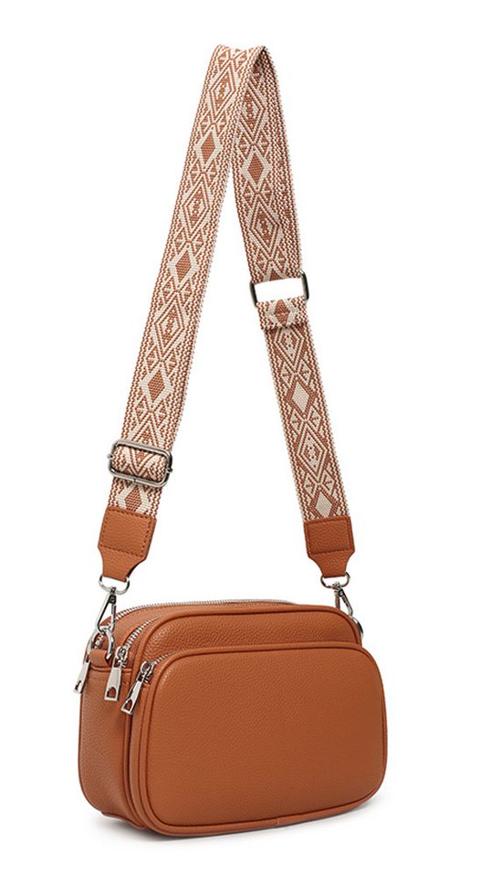 ITALYSHOP24 Schultertasche Damen Umhängetasche Brusttasche Shopper CrossOver Handtasche Crossbody (Spar-Set Clutch-Tasche mit einem breitem Muster Stoffgurt/Umhängeband, Leder Optik), Freizeit Damentasche Kosmetiktasche City Bag Henkeltasche Leder Optik von ITALYSHOP24