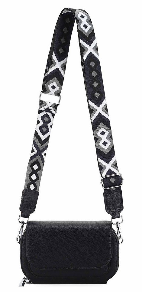 ITALYSHOP24 Schultertasche Damen Umhängetasche CrossBody Clutch Brusttasche Geldbörse Handytasche (einer Tasche mit einem breitem Muster Stoffgurt/Umhängeband), Bodybag Geldtasche Muster Taschengurt, leicht Gewicht von ITALYSHOP24