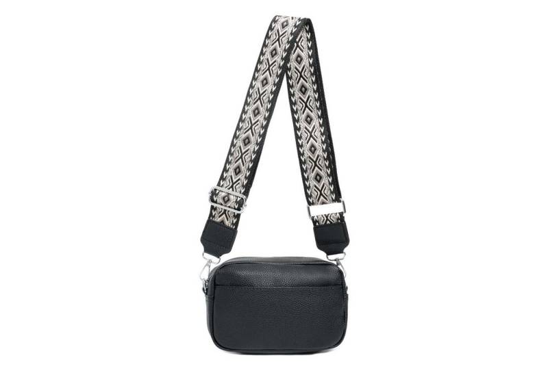 ITALYSHOP24 Schultertasche Damen kleine Umhängetasche CrossBody Crossover Handytasche Geldbörse (Spar-Set aus einer Tasche mit einem breitem Muster Stoffgurt/Umhängeband), Bodybag, Brusttasche, Hüfttasche, Muster Taschengurt, leicht Gewicht von ITALYSHOP24